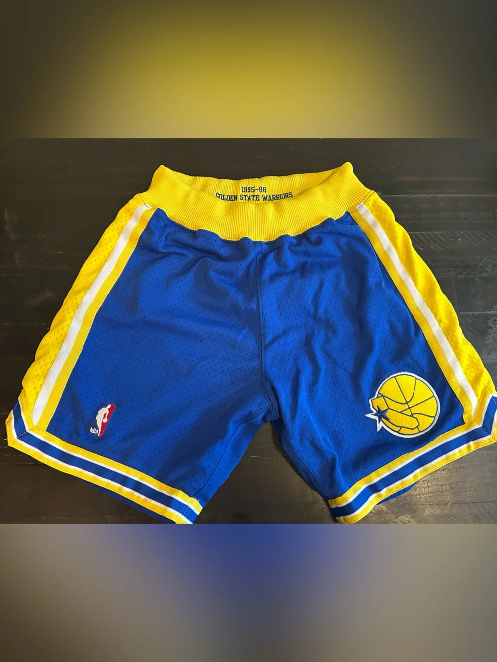 Warriors Mitchell & Ness Blue and Yellow Hardwood Classics Drawstring Shorts